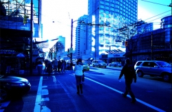 Lady after shopping in the blue city